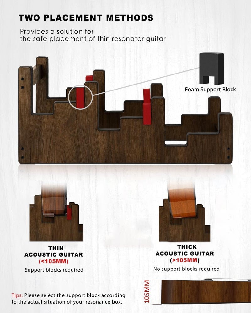 STRICH Wooden Guitar Stand for Multiple Guitars, 3-Holder, Front Display Space-Saving Floor Guitar Rack for Home, Studio, Stage, Walnut Color, L-3AW (For 3 Acoustic) - Image 2